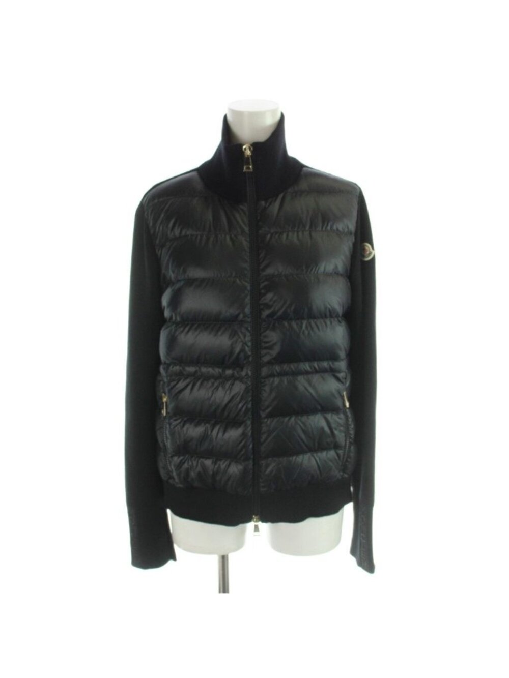 Moncler Cardigan Tricot Down Jacket Nylon Knit Contrast Black XS